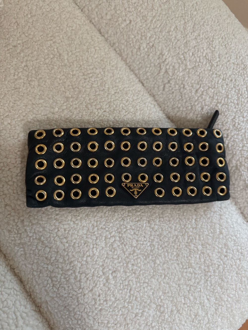 Vintage Prada Triangle Logo Calf Leather Grommet Clutch Bag Black - Picture 3 of 5